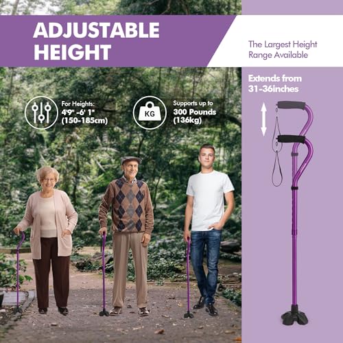 GPTCAMP G1 Walking Stick, Walking Cane for Women & Men with Wrist Strap, Lightweight & Sturdy Offset EVA Handle, Large Quad Base, Self Standing for Seniors and People with Injuries & Recovery by GPTCAMP - Image 6