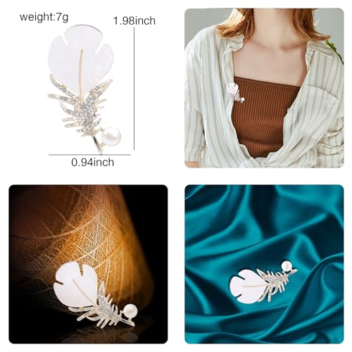Image of Gold Crystal Shell Flower Brooch Pins for Women Elegant Pearl Rhinestone Floral Brooches Pin Fashion Jewelry for Party Dance Wedding Banquet Brooch for Women Girl Gift