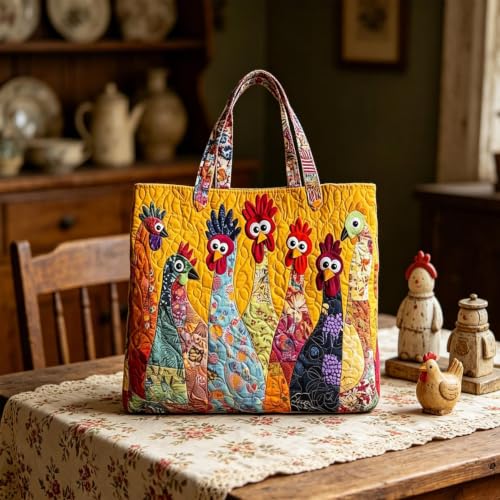 Funny Chicken Print Tote Bags for Women Floral Womens Handbags | 15×14" Rustic Farmhouse Hand Bag Womens Purse for Shopping Work Beach Gym Grocery Women Travel Bags Gifts for Women Mom - image 5