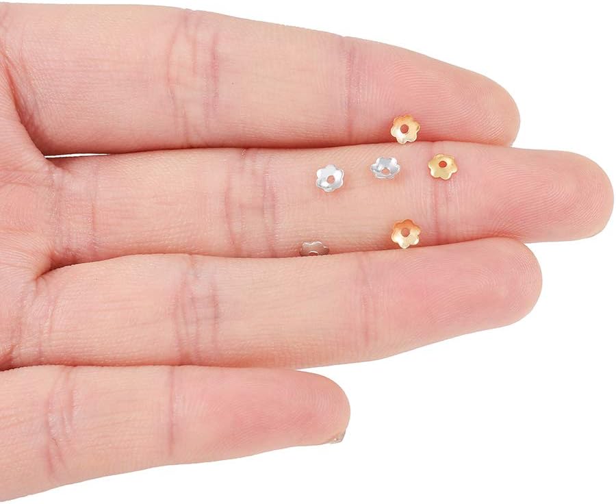 1000pcs 4 mm mini Flowers Filigree Petal Beads Caps Findings Bulk End Spacer Charms Bead Cap for Jewelry Making Supplies (Gold)