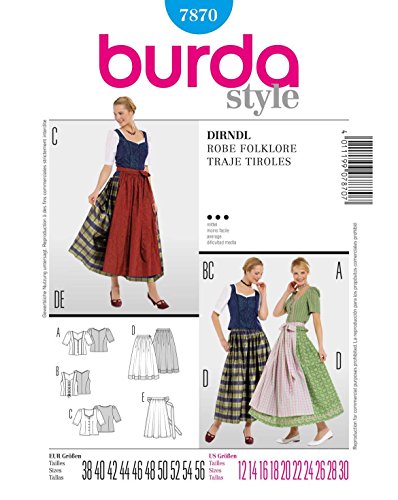 Burda Dirndl Dress Robe Folklore Sewing Pattern 7870 #TOP24