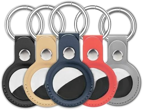 DealChase Soporte de llavero compatible con Air Tag, soporte de cuero para AirTag de 5 unidades, soporte para AirTag de Apple, fundas protectoras de