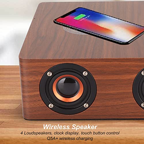 Digitale wekker Draadloze luidspreker, 6 Bluetooth 4.2 100Hz-18KHz Touch Button Control Wekker Bluetooth-luidspreker voor kantoor voor slaapkamer) Bruine houtnerf (exportversie) - Image 3