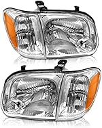AS Headlight Assembly Compatible with 2005-2006 Toyota Tundra / 2005-2007 Sequoia Headlamp Chrome Housing Driver and Passenger Side