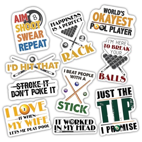 10pcs Billiards Sticker Sheet, Cute Vinyl Decals for Pool Players, Cue Sports Fans, and Game Room Decor, Waterproof, UV-Resistant, for Laptop, Water Bottle, Journal, Notebook, Phone Case