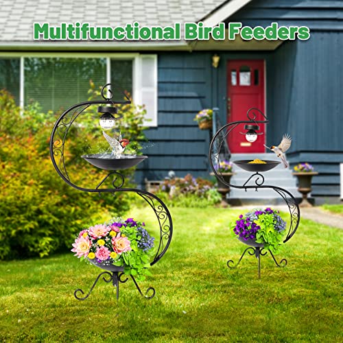 image for LIFFY Bird Baths for Outdoors with Solar Lights, 36 Inch Height Metal 