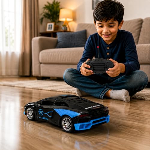 Image of Wishkey Remote Control Car Toy Super High Speed Racing Car with Stylish Looks & Modern Design,RC Vehicle Toy for Kids Age 4+ Years Black-Blue, (Pack of 1)