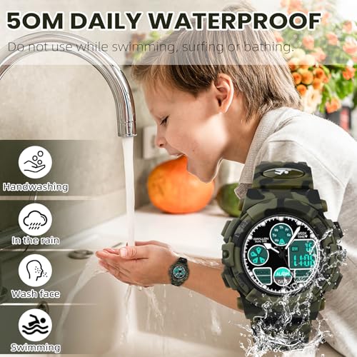 Image of Dayllon Boys Watch,Kids Watch for 5-15 Year Old Boys,Digital Sport Outdoor Multi Function Waterproof with LED Alarm Calendar Analog Watch for Kids Gifts
