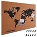 BAKAJI Pannello Bacheca Mappamondo in Sughero Cartina Geografica Mappa del Mondo Telaio Legno Dimensione 60 x 40 cm da Parete Muro Design Moderno con 10 Puntine Idea Regalo