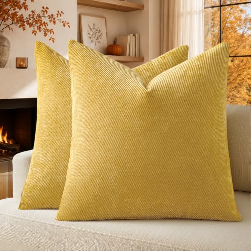 Image of Fall Decorative Throw Pillow Covers Pack of 2,22x22 Inch Mustard Yellow