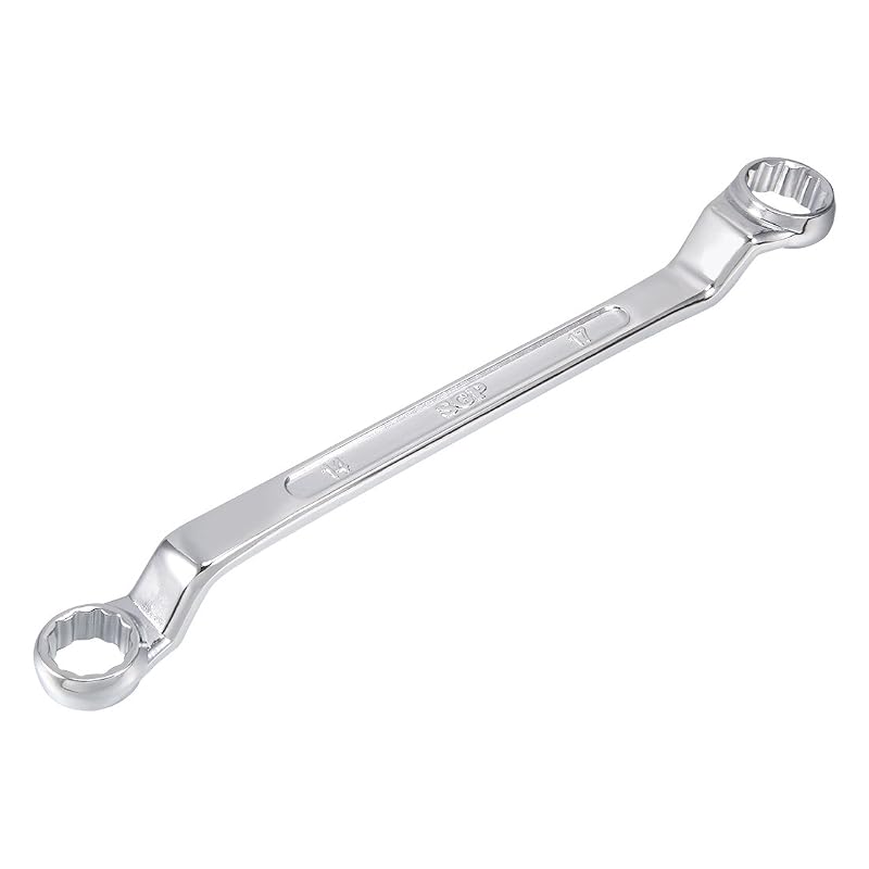 Chave Estrela Dupla 14 mm x 17 mm, 12 Pontos e Cabeças Deslocadas em Aço Cromo-Vanádio uxcell