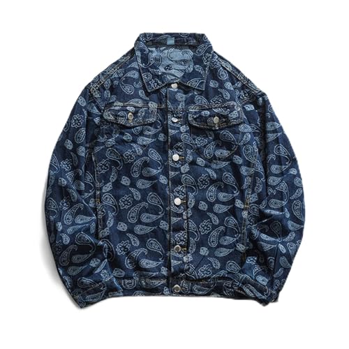 Chemise brodée en jean coupe régulière et veste de moto homme tendance
