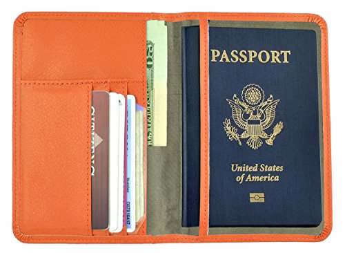 Belle Donne RFID Blocking Passport Cover PU Leather Travel Wallet - Orange