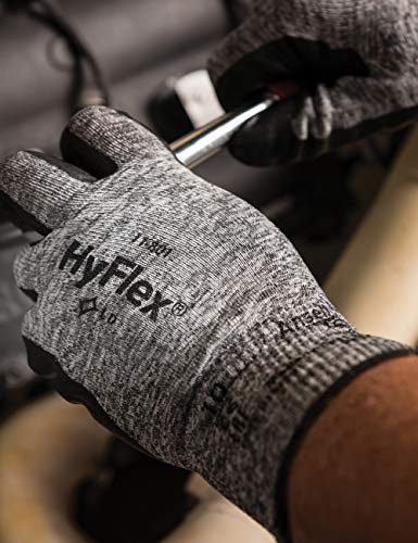 Ansell Hyflex 11-801 Nylon Glove, Black Foam Nitrile Coating, Knit Wrist Cuff, Large, Size 9 (Pack Of 12) #TOP5