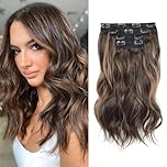 FINE PLUS Highlight Hair Extensions Clip in, 14Inch Wavy Honey Brown Balayage Clip in Hair Extension 4PCS