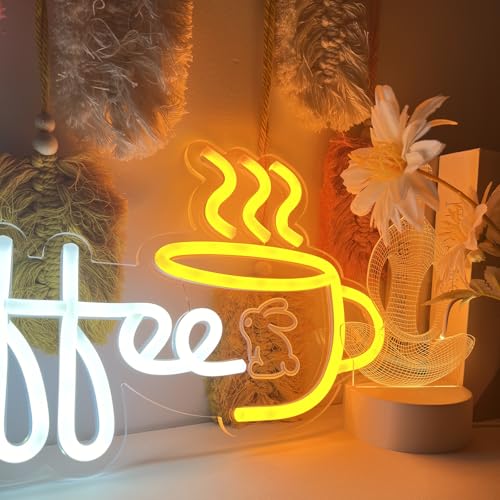 Image of Coffee Neon Sign, Bunny Rabbit Design for Home, Office, Bedroom, Living Room, Kitchen, Bar, Cafe, 16.05x9.02inches