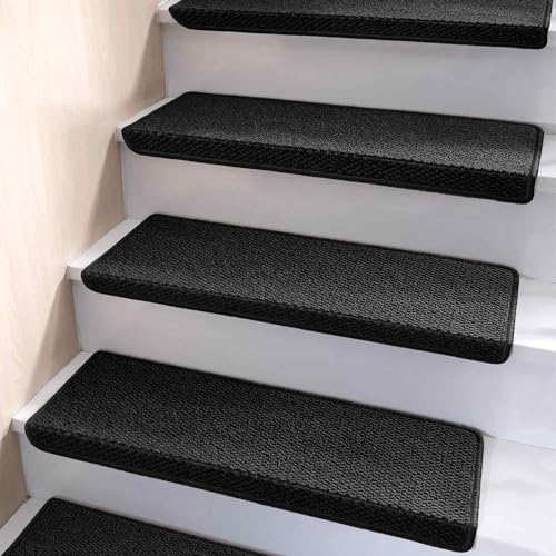 Brakki Bullnose Carpet Stair Treads, Non Slip for Wooden Steps Indoor, Runner, Soft Rugs for Pets, Edging Protectors, Washable, 29.5