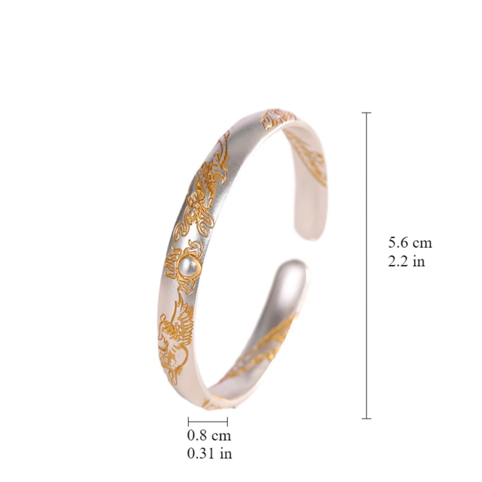 Braccialetti d'argento, braccialetti vintage, Bracciale rigido aperto di buon auspicio in argento sterling 999 massiccio for donna - ipoallergenico, senza nichel, durevole