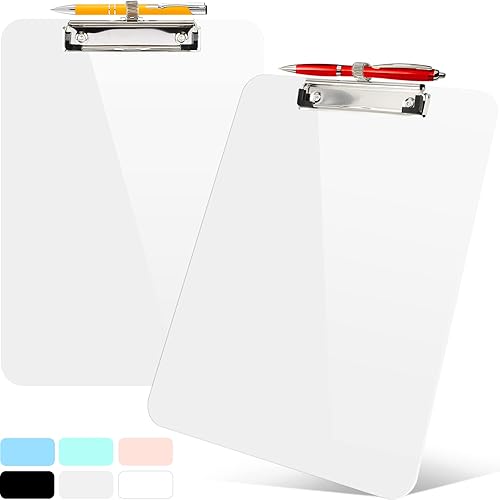 Vista 20 de Sooez Portapapeles de plástico con soporte para bolígrafo, [10% más grueso] Tableros de clip de 8.5 x 11 pulgadas con clip de perfil bajo, Naranja