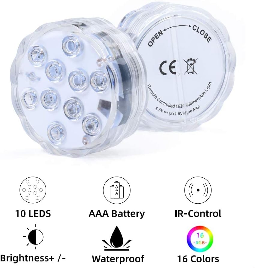 AquaMiracle Submersible LED Lights with Remote Shower Lights Waterproof Battery Operated, Multi Color Changing Hot Tub Lights for Pool, Pond, Aquarium, Bath, Party, Aquarium, Vase Decoration (4-Pack)