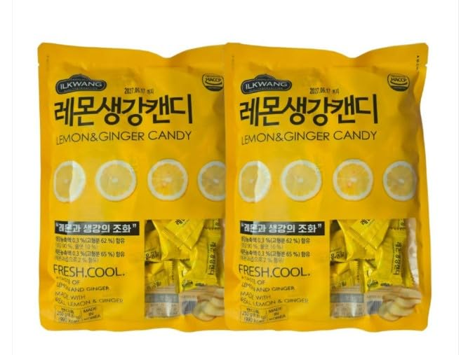 Lemon Ginger Candy Drops 250g Chews Chewy Candy (8.8 oz) Product of Korea_Individually Wrapped (Lemon Ginger) X 2,3,4,5 (2)