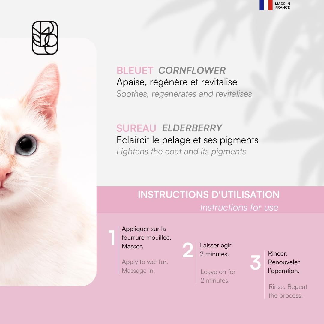 Biogance - Shampooing Poils Blancs - White Snow - 150 ML - Produit d'hygiène pour Chat - à Base de sureau, de Bleuet et d’aloé Vera Bio.