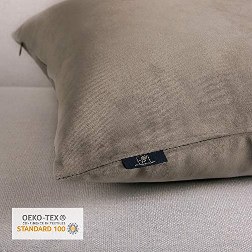 Image of Phantoscope Pack of 2 Velvet Decorative Throw Pillow Covers Soft Solid Square Cushion Case for Couch Taupe 18 x 18 inches 45 x 45 cm