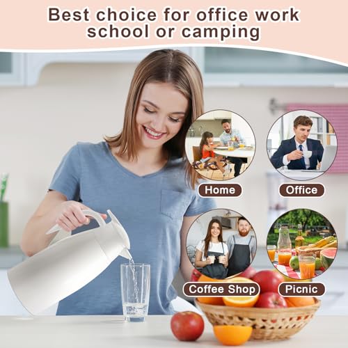 Image of Norme 2 Pcs Thermal Coffee Carafe Insulated Stainless Steel Coffee Carafe for Hot Liquid Vacuum Thermal Pot Creamer Pitcher Dispenser with Brushes Keeping Hot Water Milk (Beige,51 oz)