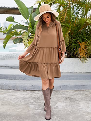 Women Summer Beach Dress Swimwear Button V Neck Loose Swimsuit Flowy Swing Shift Dresses4