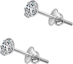 HIGHSPARK 925 Silver Solitaire Screwback Stud Earrings | 92.5 Sterling Silver & Round Brilliant Cubic Zirconia Tops for Men Women