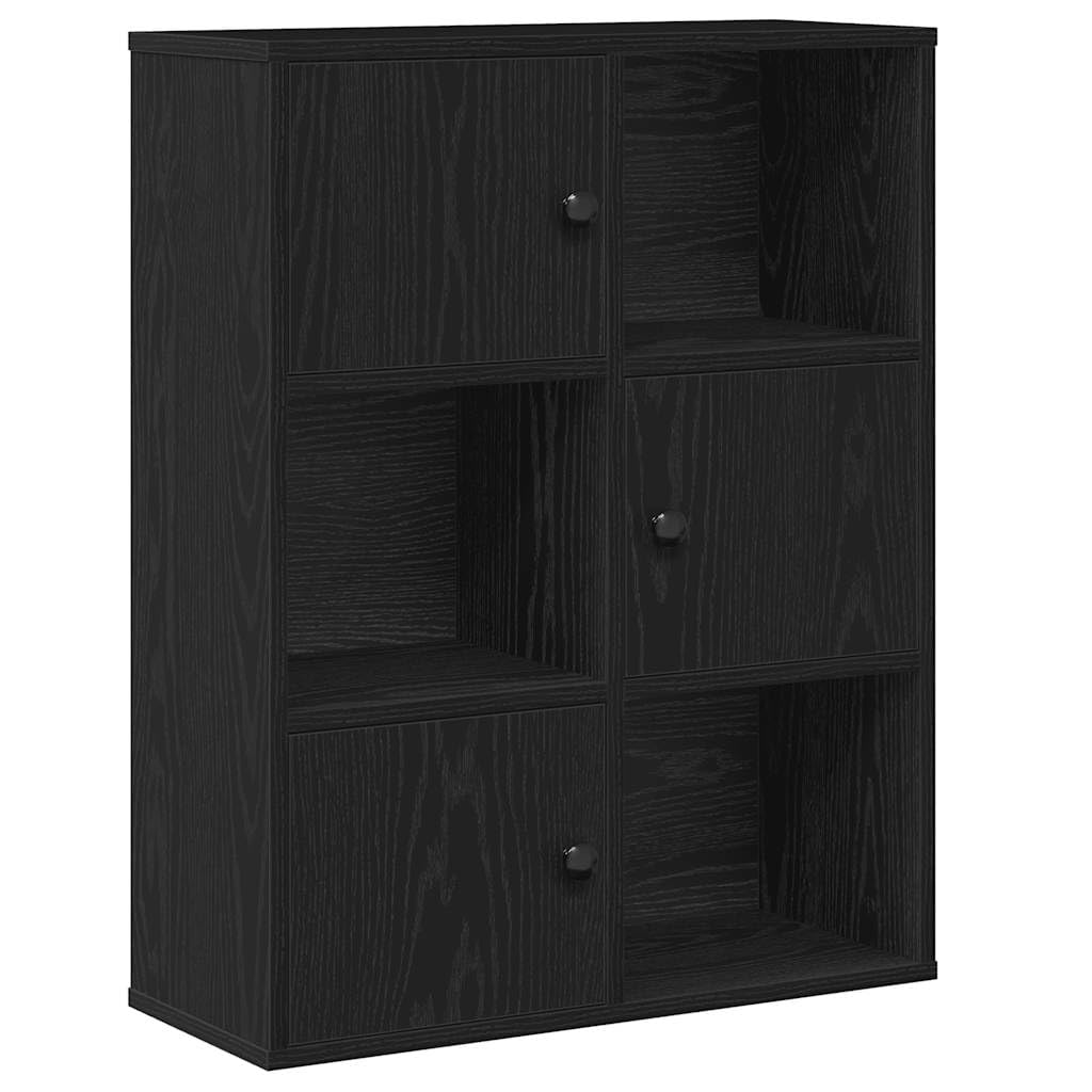 Bücherregal Schwarz Eichen-Optik Holzwerkstoff 60x24x76,5 cm Wandregal mit Flexibler Tür, Stauraum für Bücher, Büro und Sammlungen