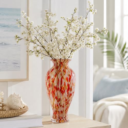 Vase en verre soufflé de 30 cm de haut rouge crème pour déco de mariage