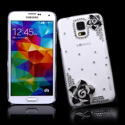 3D Handmade Bling Crystal Diamond Flower Rhinestone Design Clear Hard Back Cover Skin Case For SAMSUNG GALAXY S5/GALAXY SV/GALAXY S V + Stylus + 2 In 1 Winebottle style Phone Charm/Anti-dust Plug