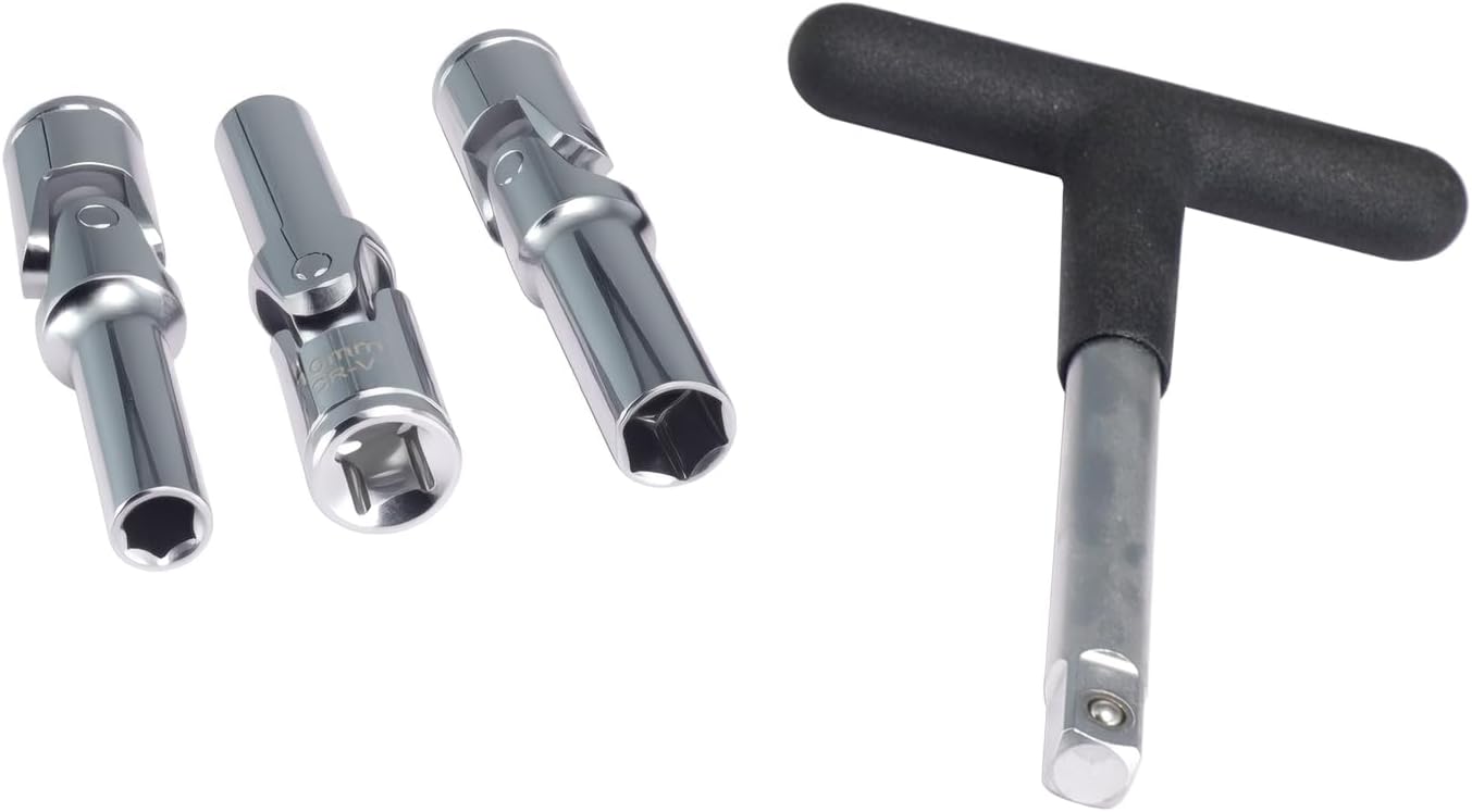 Glow Plug Socket Set 4set with 3/8" Dr T-Bar, Glow Plug Sizes (8mm, 10mm, 12mm) Ideal Broken Glow Plug Removal Tool