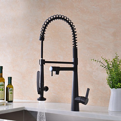 GICASA Kitchen Faucet, Solid Brass Lead Free Black Kitchen Faucet, Heavy Duty Spring Pre-Rinse Single Handle Kitchen Faucets with Pull Down Sprayer and Pot Filler, Commercial Style Sink Faucet