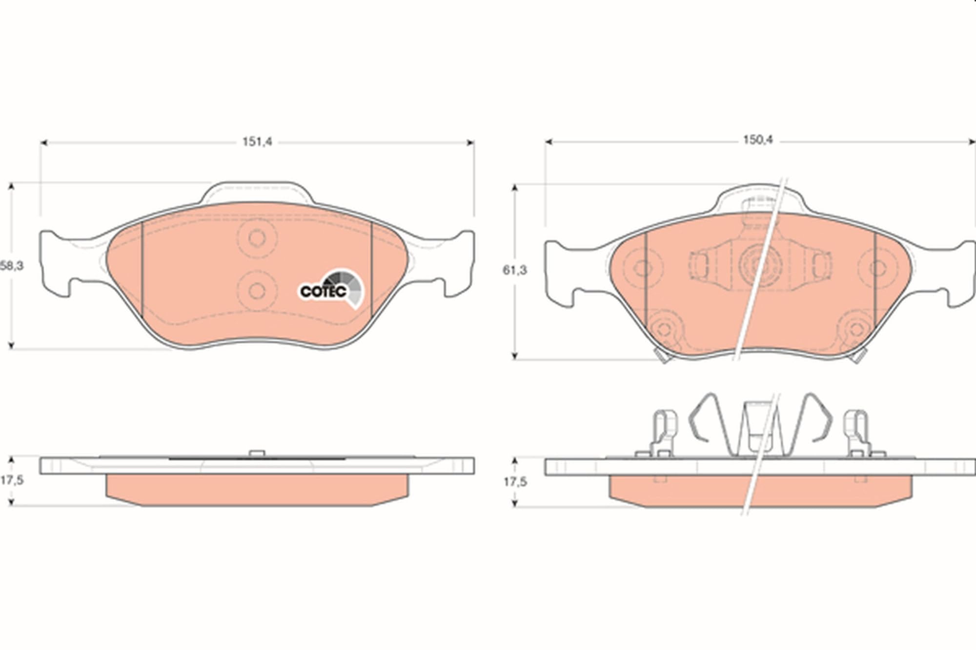 TRW GDB3457 Pastiglie Freno Set di 4 para Toyota Yaris/Vitz (_P13_) 2010-2020 Assale anteriore e Altri Veicoli