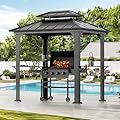 Modern Shade Grill Gazebo 6' X 8', Aluminum BBQ Gazebos with Shelves and Paper Towel Holder, Grill Canopy with Galvanized Steel Roof, Grill Gazebo with USB and USB-C Charging Ports for Patio