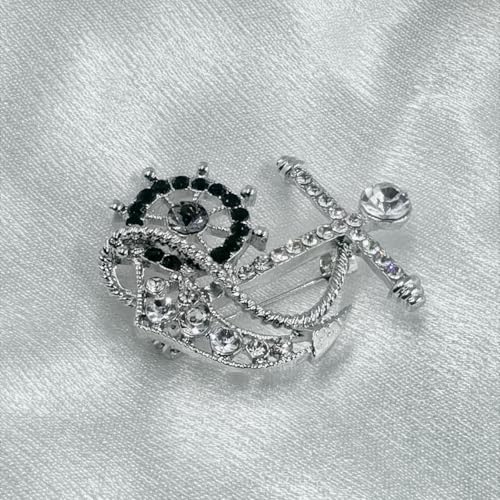 Image of Personality Pearl Crystal Anchor Fashion Brooch Pin Women's Clothing Accessories Jewelry Crystal Boat Anchor Brooch Rudder Brooch Pin