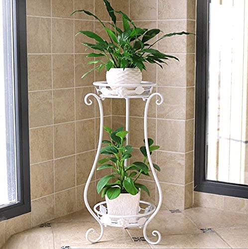 TRUST STORE® 2 TIER 4 POT ATTRACTIVE STYLISH MULTIPLE IRON METAL PLANT HOLDER STAND FOR INDOOR OUTDOOR BALCONY GARDEN AND LIVING ROOM PLANT RACK STAND FOR CORNER AND TARRACE {WITHOUT POT} (WHITE 2POT)
