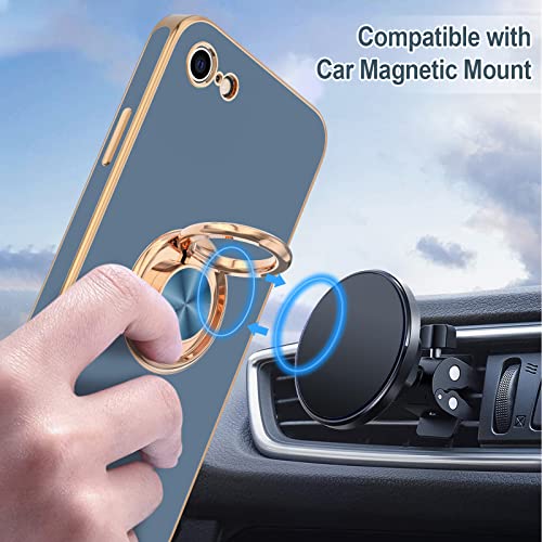 Image of Hython Case for iPhone SE 2022, iPhone SE 2020, iPhone 7 Case, iPhone 8 Case with Ring Holder Stand Magnetic Kickstand, Plating Rose Gold Soft TPU Bumper Camera Protection Shockproof Phone Cases-Gray
