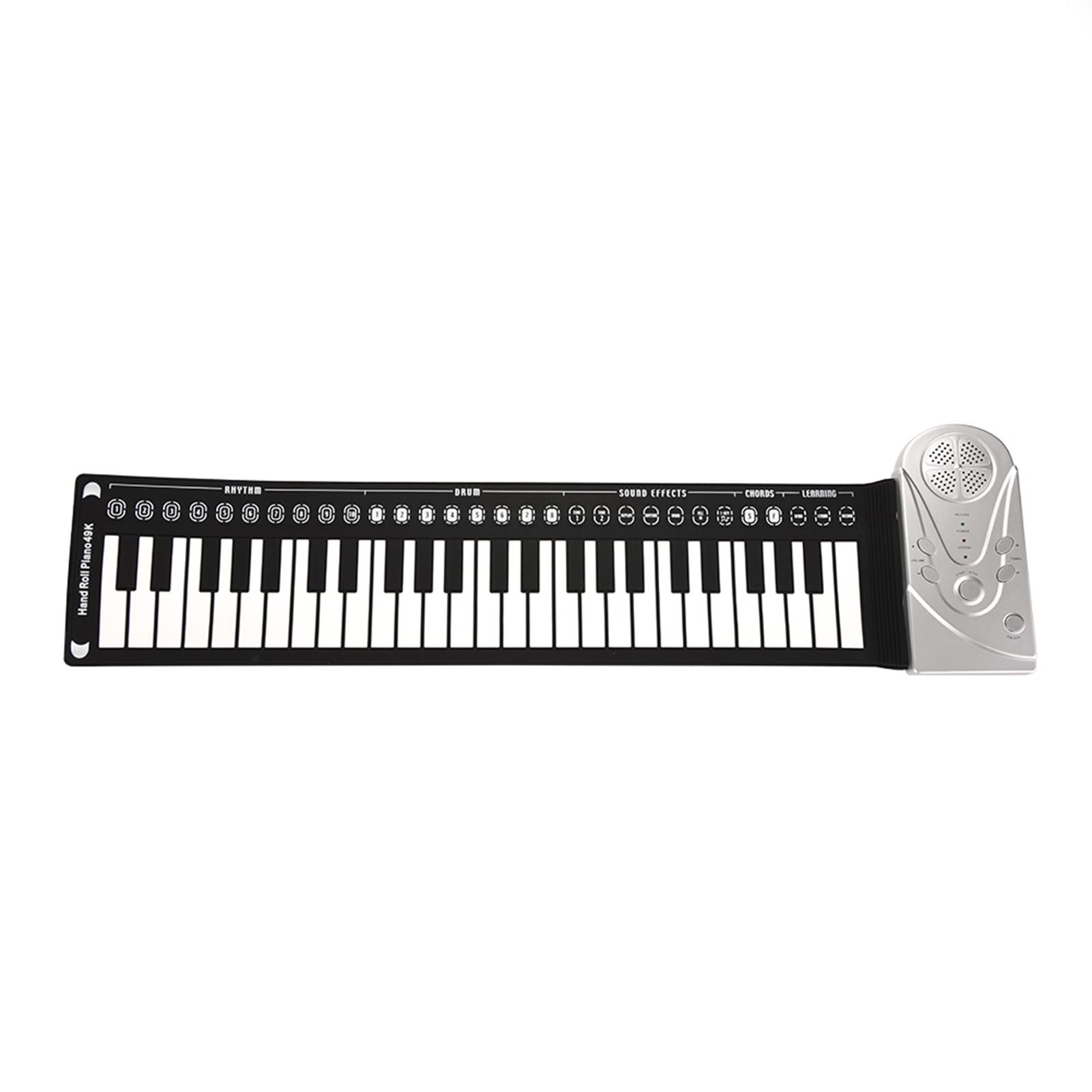Asixxsix Roll Up Piano, 49-klawiszowe Przenośne Pianino Lekki materiał Silikonowy Wbudowany Głośnik 6 Utworów Demonstracyjnych 16 Barw Pianino Elektroniczne z Gniazdem 3,5 Mm dla Dzieci (SILVER)