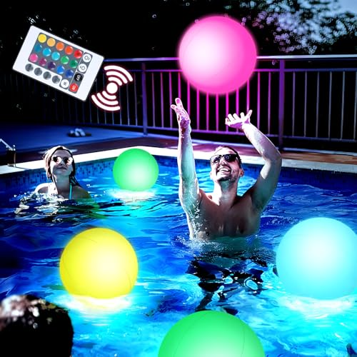 3 otters 4PCS Light Up Beach Balls, 12' Glow Pool Balls with Remote Control LED for Summer Parties Pool Decorations