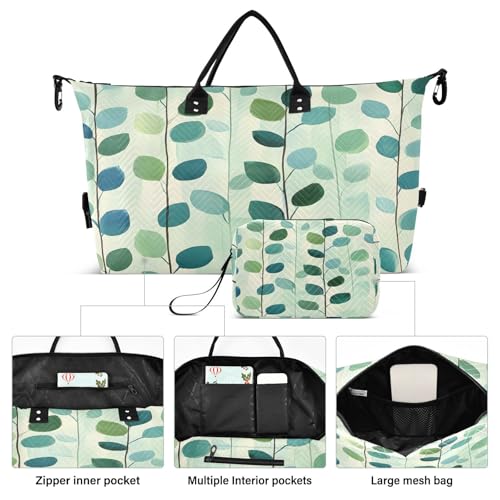 Travel Duffle Bag Weekender Bags Overnight Bag with Toiletry Bag Gym Duffel Bag Blue Green Leaves for Travel Business Trips Sport2