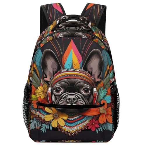 KUEhhhr Zaino per bambini a tema bulldog francese, cinghie regolabili e fischietto di emergenza inclusi, Modello 10, One Size, Zaino daypack