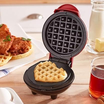 UUE Mini Waffeleisen, 350W Waffeleisen Klein, Waffelmaker mit Antihaftbeschichtung, Mini Pancake Maker für Waffeln, Retro Design Herzwaffeln mit LED-Leuchten für Kindergeburtstage, Familienfeiern