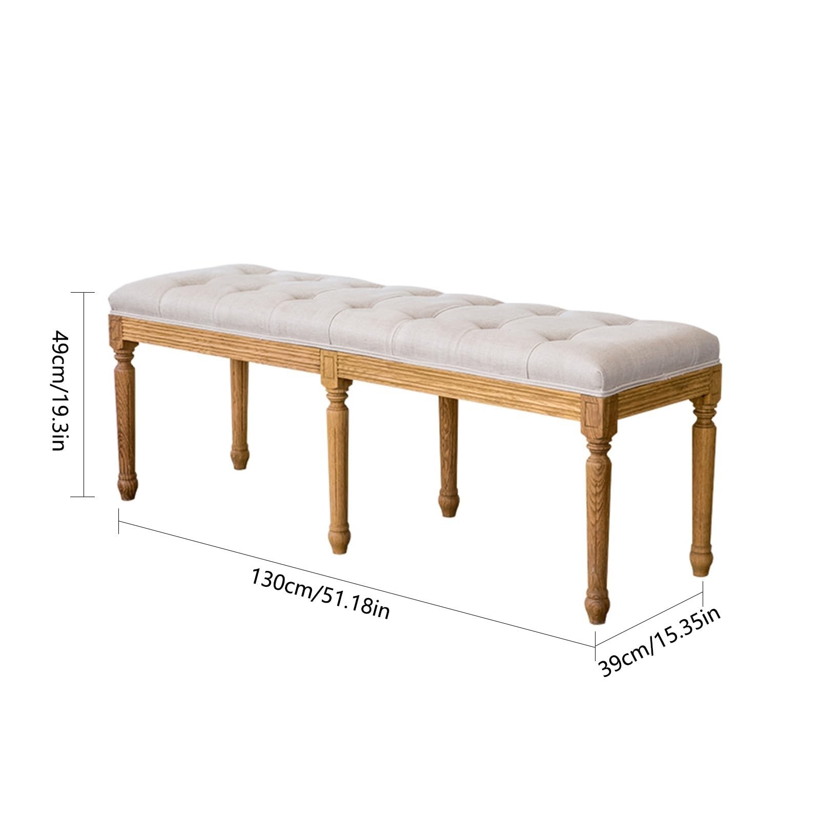 Foot Stool For Bed French Vintage Bench with Padded Seat and Rubberwood Legs, Memory Foam Upholstered Entryway Bench and Dining Bench, Tufted Fabric End of Bed Bench for Bedroom Living Room Hallway Be