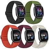 Tiptops 5 Pack Straps Compatible for Fitbit Versa 4/Fitbit Sense 2 Straps/Fitbit Versa 3/Fitbit Sense Bands Men Women, Adjustable Comfortable Loop Nylon Sports Replacement Stretchy Bands