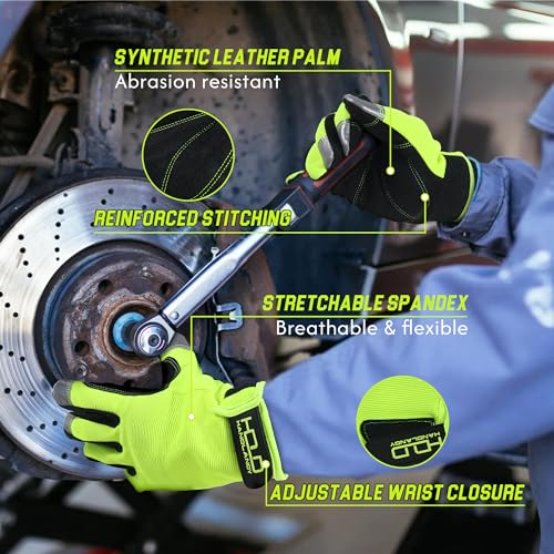 image for HANDLANDY Mens Hi-vis Reflective Safety Work Gloves Touch screen, Synt