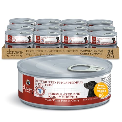 Dave's Pet Food Kidney Support Dog Food (Tuna Pate), Non-Prescription, Low Phosphorus, Low Sodium, Wet Canned, Renal Kidney Care, Vet Formulated, 5.5 oz (24 Pack)