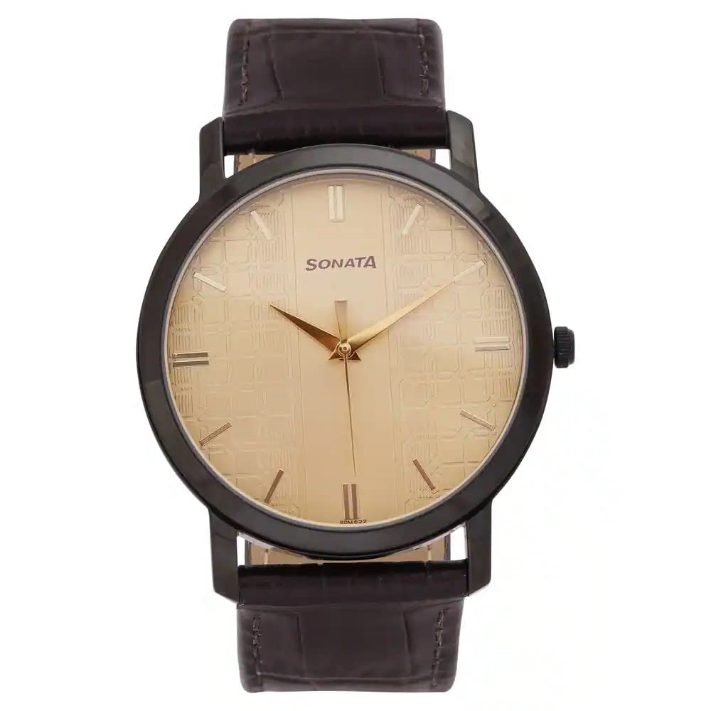 Sonata Quartz Analog Golden Dial Leather Strap Watch for Men-NR99701NL01 (B0BS3P3BZ2) Amazon Price History, Amazon Price Tracker